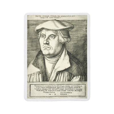 Fleece Sherpa Blanket with Martin Luther Sketching Design, Cozy Home Decor, Large Throw Blanket, Art Lover Gift, Religious History Decor,