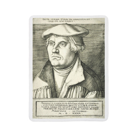 Fleece Sherpa Blanket with Martin Luther Sketching Design, Cozy Home Decor, Large Throw Blanket, Art Lover Gift, Religious History Decor,