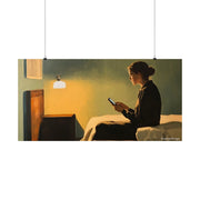 Wall Art Poster, Woman in Hotel Room Painting, Edward Hopper Style, Home Decor Print, Matte Horizontal Art, Bedroom Artwork, Office Wall