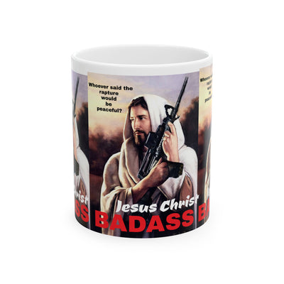 Pro Christian Pro Second Amendment Ceramic Mug, Jesus Armed with AK 47 Coffee Cup, Religious Gun Rights Mug, Christian Faith Gift, Second