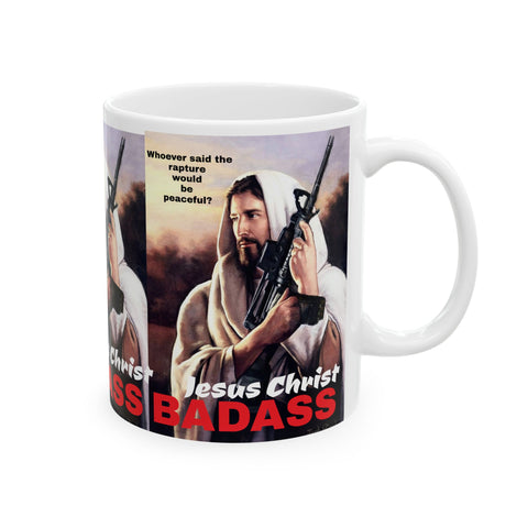 Pro Christian Pro Second Amendment Ceramic Mug, Jesus Armed with AK 47 Coffee Cup, Religious Gun Rights Mug, Christian Faith Gift, Second