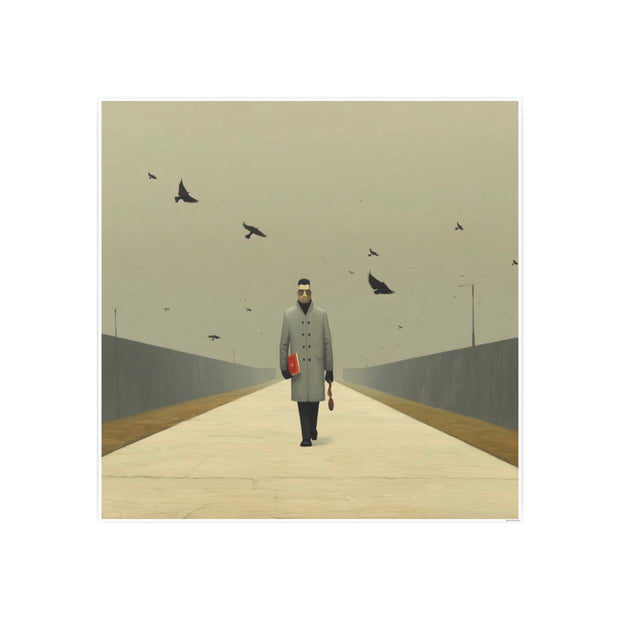 Art Poster Print, The Walking Man with Birds, 32x32 or 28x28 inches; Curated by Nick Palsgraf, Wall Art Decor, Unique Home Decor, Large