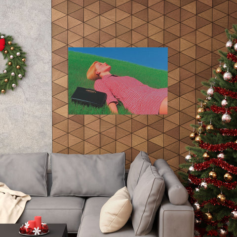 Poster Print, Wall Art Decor, Matte Painting Reproduction, Minimalist Art Print, Reclining Woman with Black Purse, David Hockney Inspired