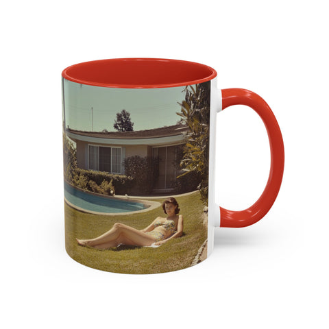 Retro Coffee Mug, 1950's Vintage Atomic Explosion, Sunbathing Giantess, Laconic Bathing Beauty Cup, Unique Tea Mug, Geek Gift, Nostalgia