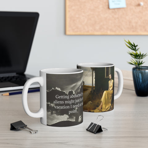 Alien Abduction Coffee Mug, UFO Theme Cup, Extraterrestrial Gift, Fun Sci-Fi Tea Cup, Hopper Painting Mug