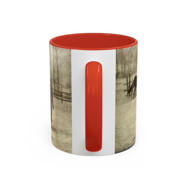 Vintage Victorian Woman and Horse on a Snowy Day, 1899 Coffee Mug, 11oz - Félix Thiollier Antique Farmhouse Style Cup, Horse Lover Gift