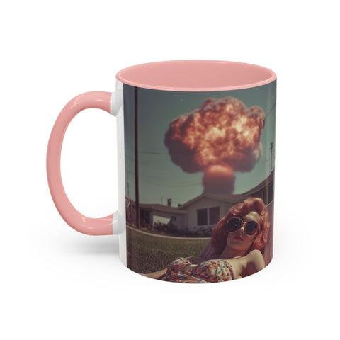 Retro Coffee Mug, 1950's Vintage Atomic Explosion, Sunbathing Giantess, Laconic Bathing Beauty Cup, Unique Tea Mug, Geek Gift, Nostalgia