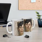 Ceramic Mug 11oz Print of Neurotic, Laconic Woman in a style reminiscent of Gustave Klimt