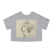 Cropped T-Shirt, Woman with Apple Design, Heritage Style, Gift for Her, Fashion Tee, Customizable Top
