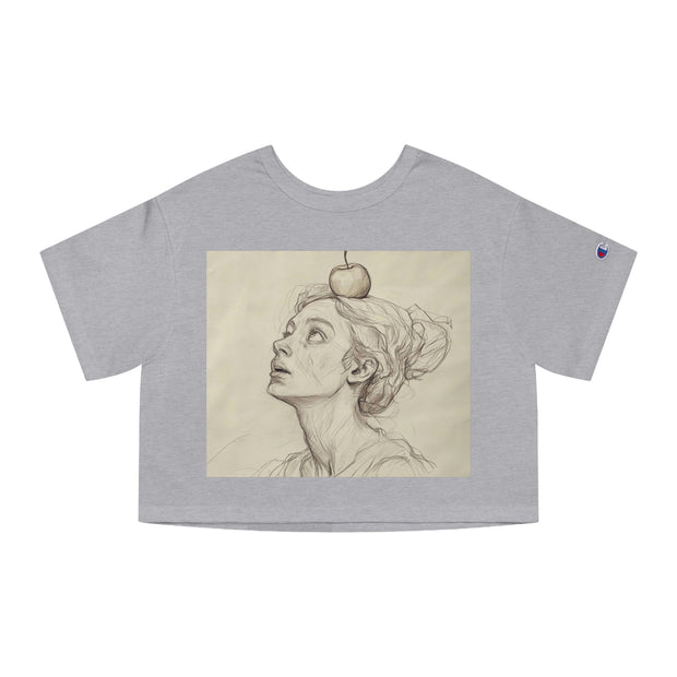 Cropped T-Shirt, Woman with Apple Design, Heritage Style, Gift for Her, Fashion Tee, Customizable Top