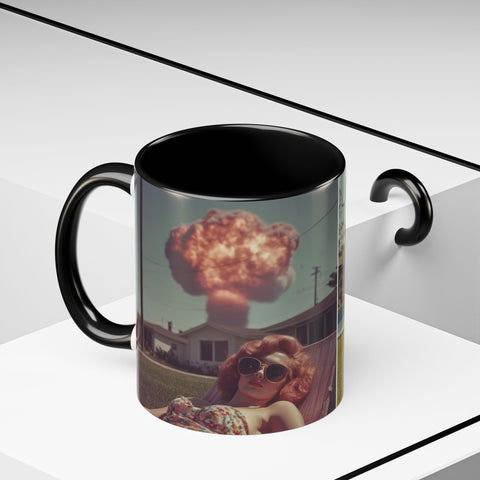 Retro Coffee Mug, 1950's Vintage Atomic Explosion, Sunbathing Giantess, Laconic Bathing Beauty Cup, Unique Tea Mug, Geek Gift, Nostalgia