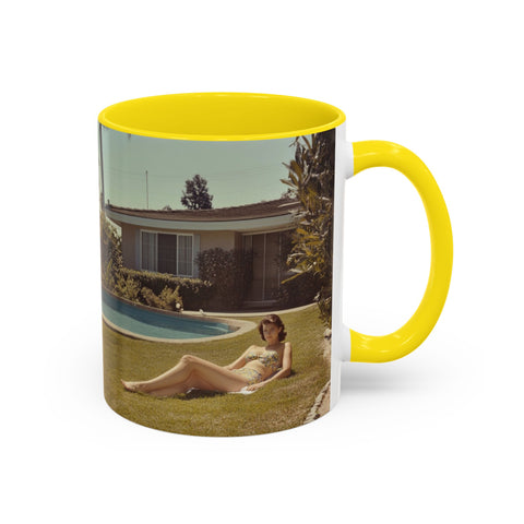 Retro Coffee Mug, 1950's Vintage Atomic Explosion, Sunbathing Giantess, Laconic Bathing Beauty Cup, Unique Tea Mug, Geek Gift, Nostalgia
