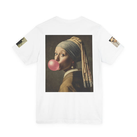 Elizabethan Cigarette Girl T Shirt - Unisex Tee, Vermeer Woman Bubble Gum,