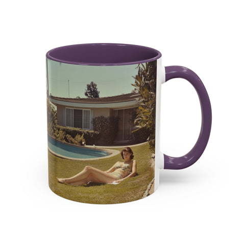 Retro Coffee Mug, 1950's Vintage Atomic Explosion, Sunbathing Giantess, Laconic Bathing Beauty Cup, Unique Tea Mug, Geek Gift, Nostalgia