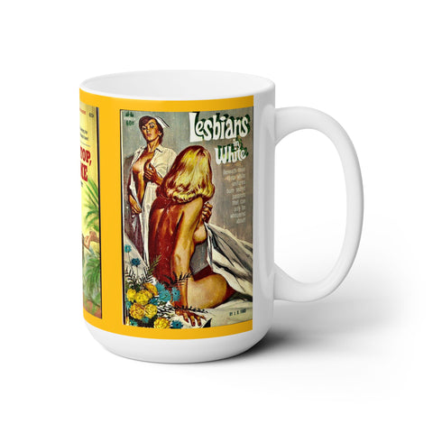 Ceramic Mug 15oz Flying Lesbians Pulp Fiction Coffee Mug Gift for Artist Gift for Boyfriend Gift for Ironic Woman