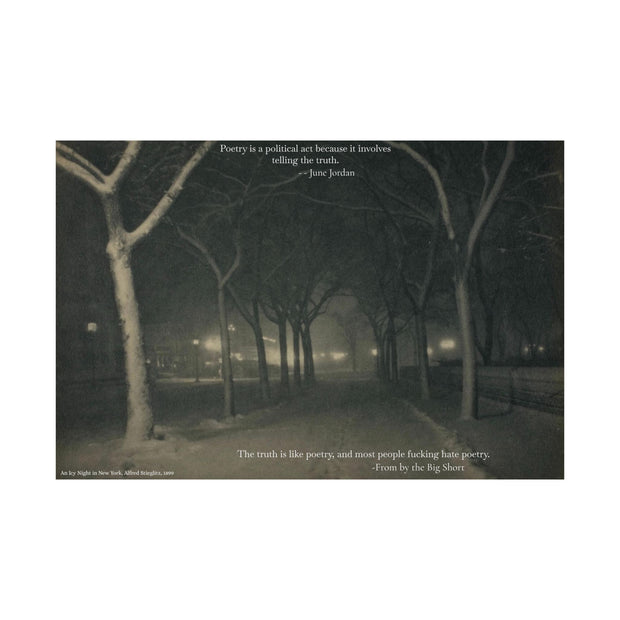 Poster Print, Wall Art Decor, Alfred Stieglitz Photo, Icy Night in New York, Big Short and June Jordan Quotes, Matte Horizontal
