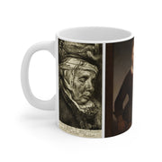 Mug 11oz Cornellis Visscher 1649; Head of Old Woman & Rembrandt Woman at Door 1645
