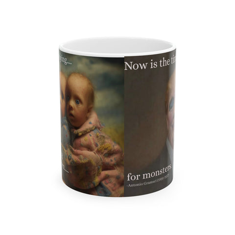 Ceramic Mug, Antonio Gramsci Quote Coffee Cup, Triplets in Terror Painting, Trump Clownface, 11oz, Tea Cup, Gift, Novelty Mug, Kitchen