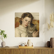 Art Print Vintage Cat and Woman Poster