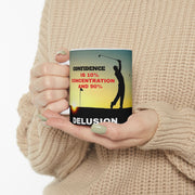 Golfers Mug - 11oz Ceramic Mug, '10% Confidence and 90% Delusion'