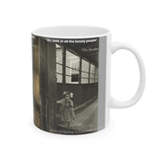 Ceramic Mug, Eleanor Rigby Lonely People Mug, Lewis Hine Drawing, Vintage Style Tea Cup, Coffee Lover Gift