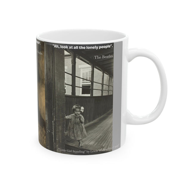 Ceramic Mug, Eleanor Rigby Lonely People Mug, Lewis Hine Drawing, Vintage Style Tea Cup, Coffee Lover Gift