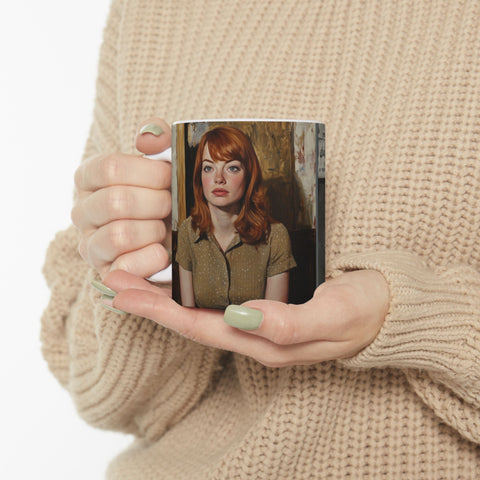 Hollywood Star Ceramic Mug, 11oz - Dark Lucian Freud Style Coffee Cup, Unique Movie Star Design by Nick Palsgraf, Gift for Film Buffs,