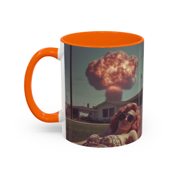 Retro Coffee Mug, 1950's Vintage Atomic Explosion, Sunbathing Giantess, Laconic Bathing Beauty Cup, Unique Tea Mug, Geek Gift, Nostalgia