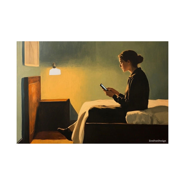 Wall Art Poster, Woman in Hotel Room Painting, Edward Hopper Style, Home Decor Print, Matte Horizontal Art, Bedroom Artwork, Office Wall