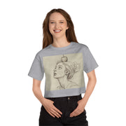 Cropped T-Shirt, Woman with Apple Design, Heritage Style, Gift for Her, Fashion Tee, Customizable Top