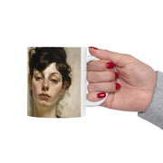 Ceramic Mug 11oz Print of Neurotic, Laconic Woman in a style reminiscent of Gustave Klimt