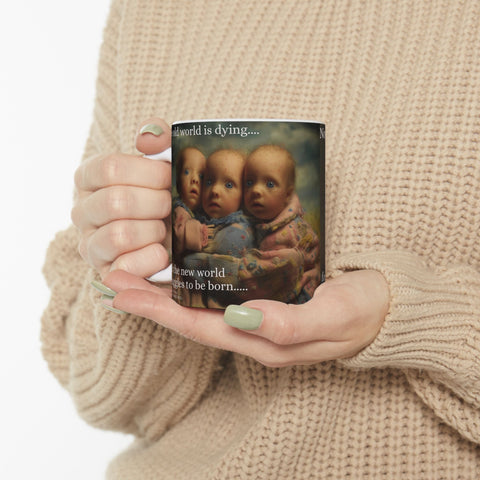 Ceramic Mug, Antonio Gramsci Quote Coffee Cup, Triplets in Terror Painting, Trump Clownface, 11oz, Tea Cup, Gift, Novelty Mug, Kitchen