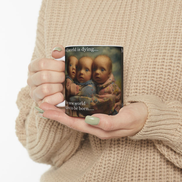 Ceramic Mug, Antonio Gramsci Quote Coffee Cup, Triplets in Terror Painting, Trump Clownface, 11oz, Tea Cup, Gift, Novelty Mug, Kitchen