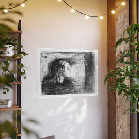 Art Poster, Horizontal Frame, Edvard Munch The Sick Child Version 2 (1896) 40 x 30, Sad and Beautiful Child Seeking Solace, Home Decor, Wall