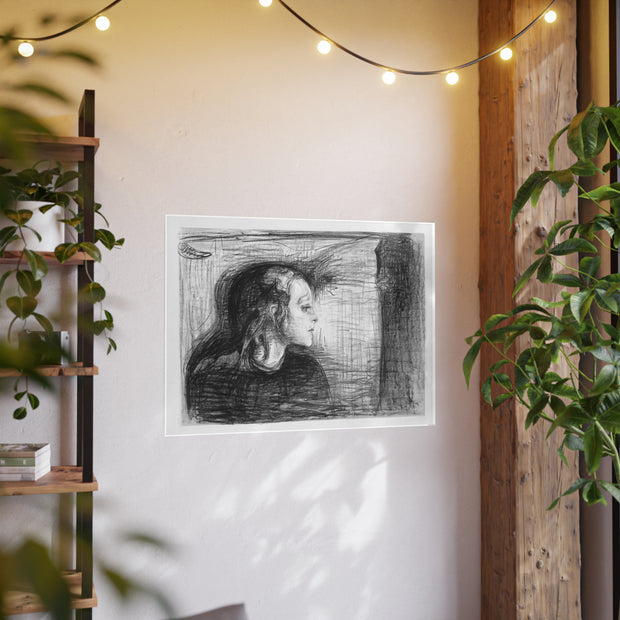 Art Poster, Horizontal Frame, Edvard Munch The Sick Child Version 2 (1896) 40 x 30, Sad and Beautiful Child Seeking Solace, Home Decor, Wall