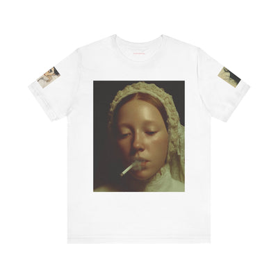 Elizabethan Cigarette Girl T Shirt - Unisex Tee, Vermeer Woman Bubble Gum,