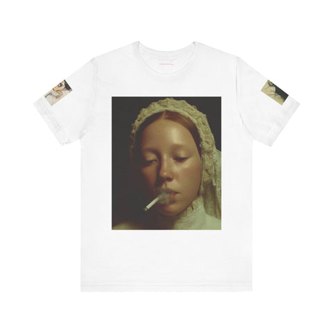 Elizabethan Cigarette Girl T Shirt - Unisex Tee, Vermeer Woman Bubble Gum,