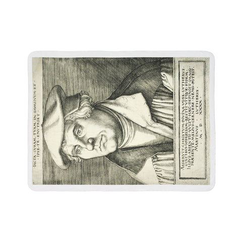 Fleece Sherpa Blanket with Martin Luther Sketching Design, Cozy Home Decor, Large Throw Blanket, Art Lover Gift, Religious History Decor,