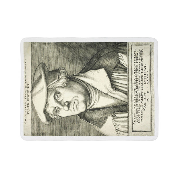 Fleece Sherpa Blanket with Martin Luther Sketching Design, Cozy Home Decor, Large Throw Blanket, Art Lover Gift, Religious History Decor,