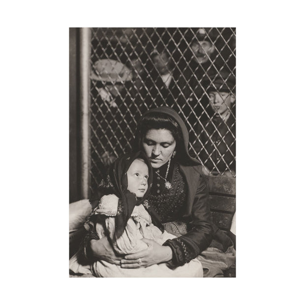 Matte Vertical Posters - Italian Immigrant Mother & Child in Detention, Ellis Island, by Lewis Wickes Hine (1905), Vintage Wall Art Home