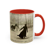 Vintage Victorian Woman and Horse on a Snowy Day, 1899 Coffee Mug, 11oz - Félix Thiollier Antique Farmhouse Style Cup, Horse Lover Gift