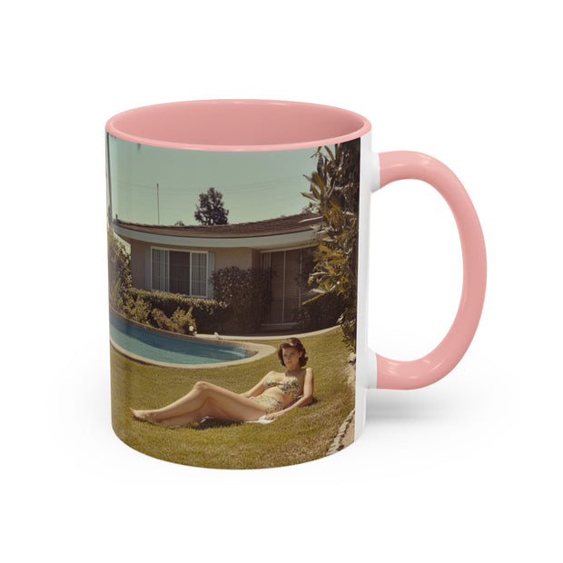 Retro Coffee Mug, 1950's Vintage Atomic Explosion, Sunbathing Giantess, Laconic Bathing Beauty Cup, Unique Tea Mug, Geek Gift, Nostalgia