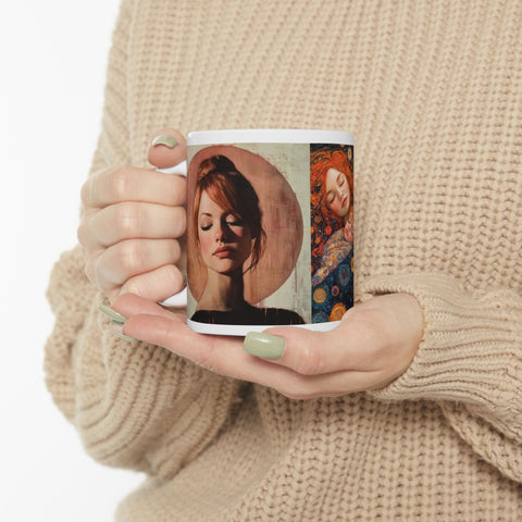 Hollywood Actress Tribute Coffee Mug, Lucian Freud Gustave Klimt Style, 11oz 15oz Ceramic Cup Art Lover Gift, Famous Actress Drinkware,