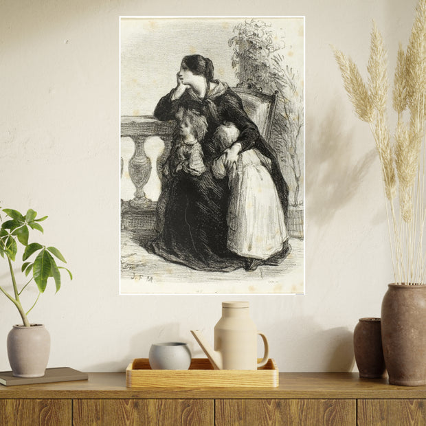 Vintage Family Photo Art Poster, Nostalgic Wall Decor for Home, Jean Francios Millet 'Where Can He Be' 1848, Timeless Gift for Heritage