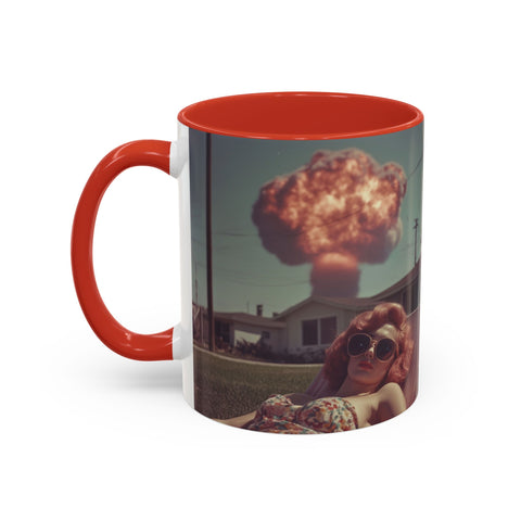 Retro Coffee Mug, 1950's Vintage Atomic Explosion, Sunbathing Giantess, Laconic Bathing Beauty Cup, Unique Tea Mug, Geek Gift, Nostalgia