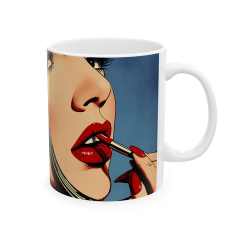 Ceramic Mug, 'Far from Alone' 'Woman & Lipstick' by Nick Palsgraf, inspired by Edward Hopper