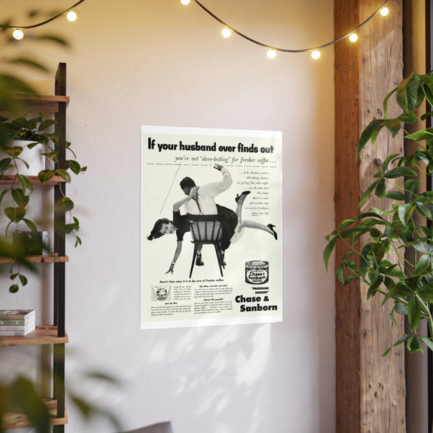 Poster Print, Vintage 1952 Coffee Ad, Funny Retro Kitchen Decor, Gender Relations Humor, Wall Art Print, Home Office Decor
