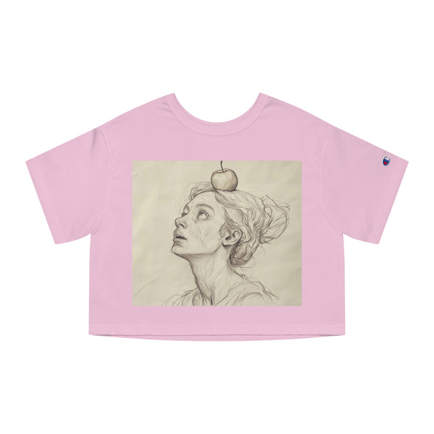Cropped T-Shirt, Woman with Apple Design, Heritage Style, Gift for Her, Fashion Tee, Customizable Top