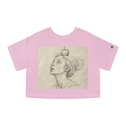 Cropped T-Shirt, Woman with Apple Design, Heritage Style, Gift for Her, Fashion Tee, Customizable Top