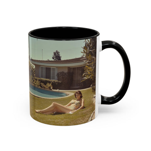 Retro Coffee Mug, 1950's Vintage Atomic Explosion, Sunbathing Giantess, Laconic Bathing Beauty Cup, Unique Tea Mug, Geek Gift, Nostalgia